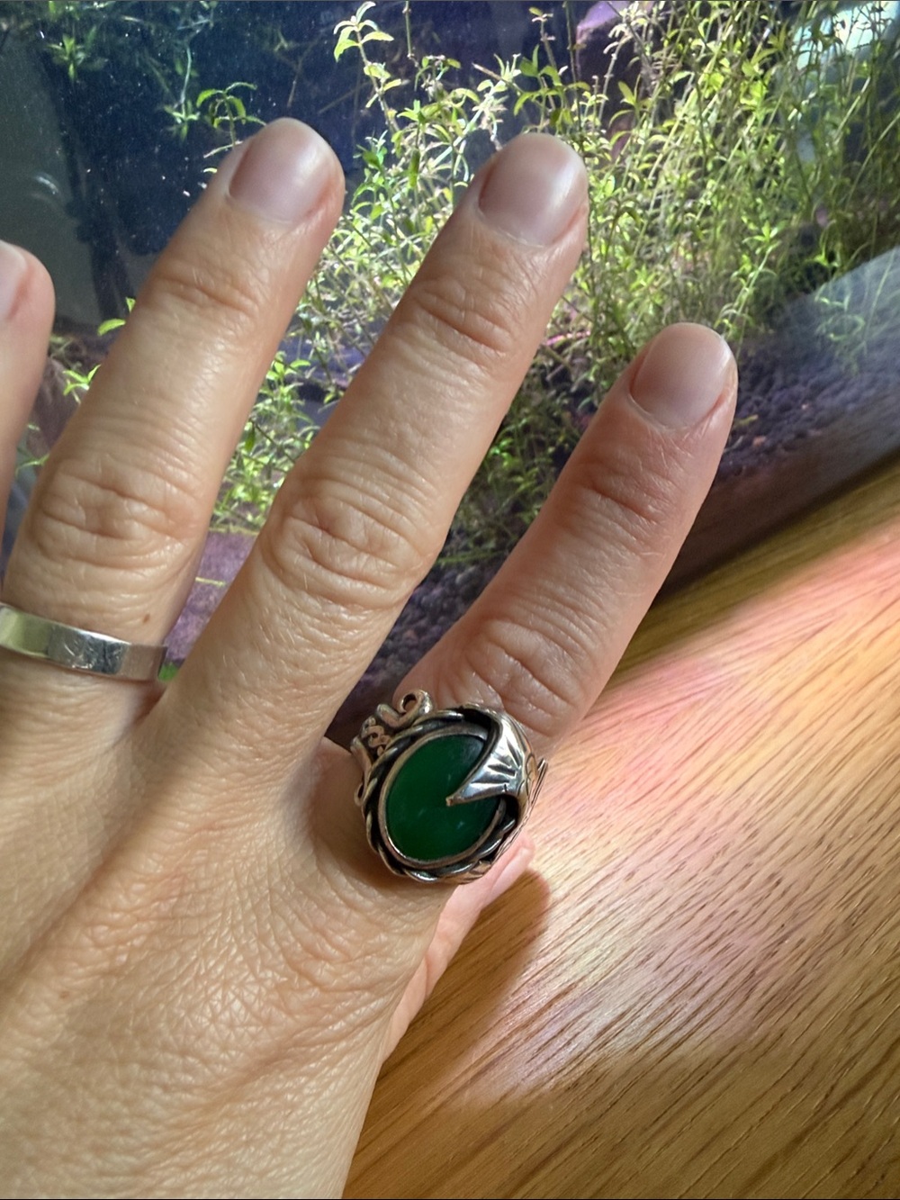 Handmade Silver and Green Stone Statement Ring - Women Jewelry